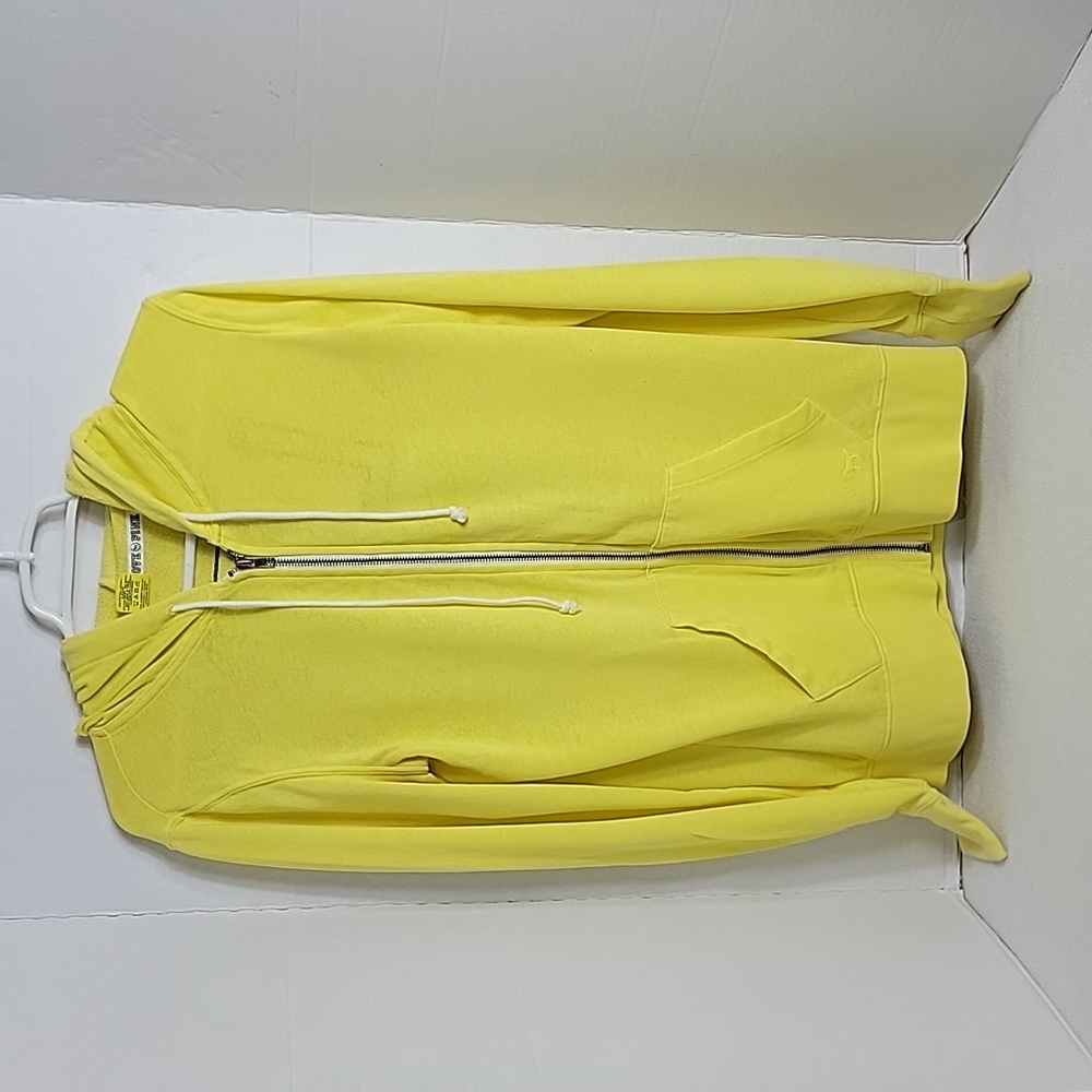 PINK Victoria's Secret Women's Yellow Black W Pockets Hooded Zip Up Sweatshirt S